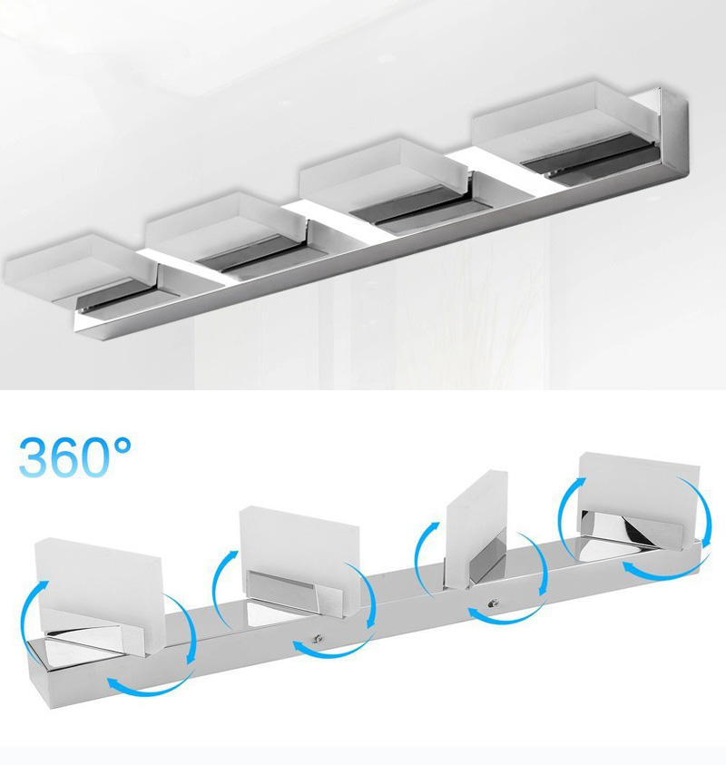 

360° Rotate Bathroom Acrylic LED Light Mirror Front Stainless Steel Wall Lamp