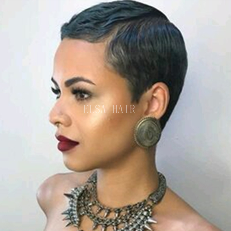 

Brazilian Virgin Hair Full machine made Lace Human Hair Wig Short Natural straight Hairline 120% Density None Lace Front Wig With Baby Hair, Black