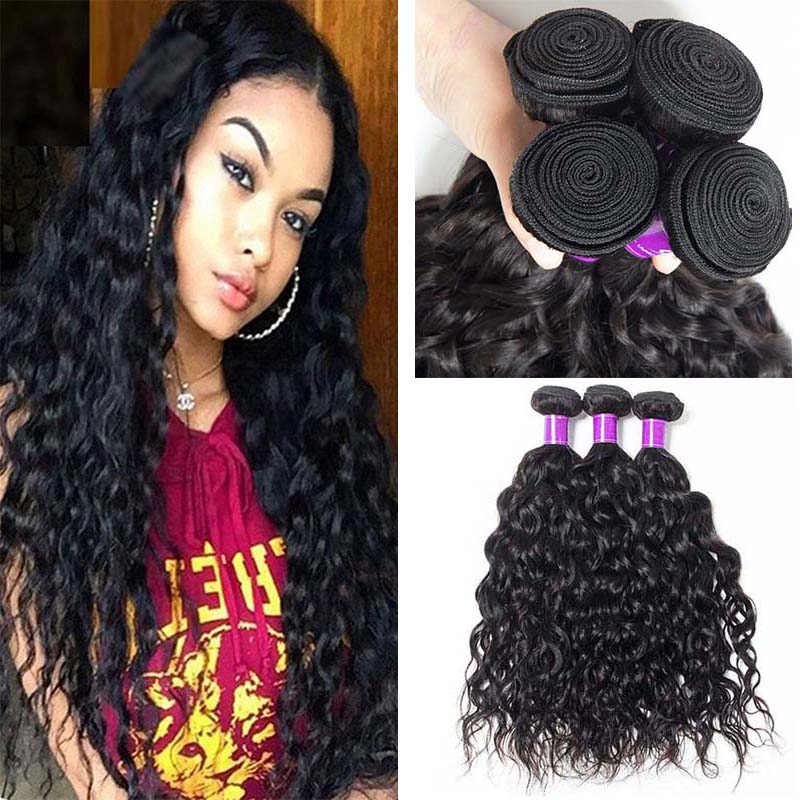 

Unprocessed Peruvian Virgin Hair Water Wave 4 Bundles Deal Raw Peruvian Cheap Wet and Wavy Human Hair Weave Extensions, Natural color