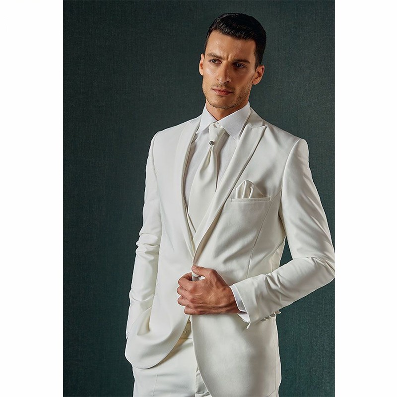 

New Design Ivory Groom Tuxedos High Quality Man Wedding Suit Peak Lapel One Button Men Business Prom Blazer(Jacket+Pants+Tie+Vest) 344, Same as picture