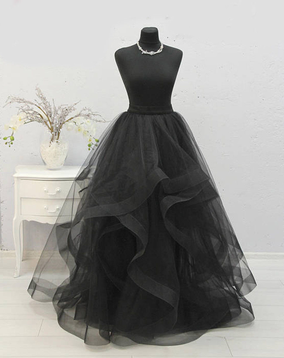 

New Arrival Vintage Tulle Tiered Sexy Wedding Dresses Petticoats Luxury Prom Dresses Underskirt Long Crinoline TuTu Ball Dancing, Black