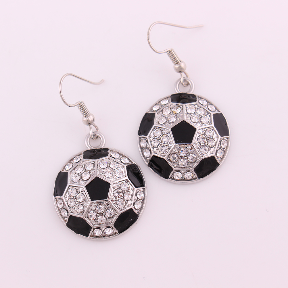 

Alloy Crystal Rhinestone Football Soccer Pendent Studded With Crystal Black Enamel Sport Dangle Earrings Free Shipping, Golden