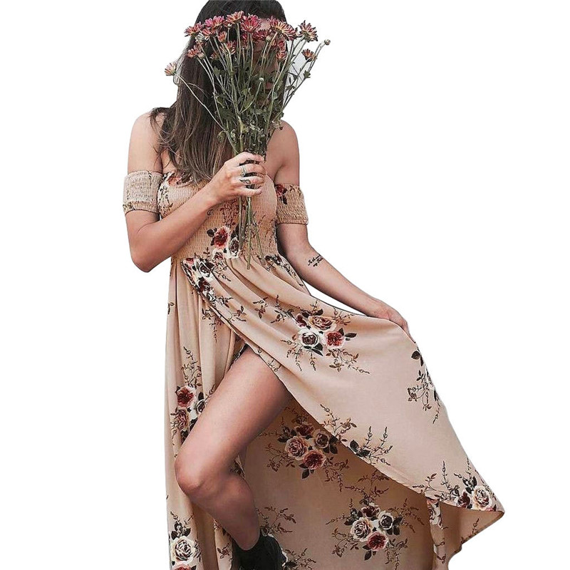Femme Manches Bouffantes Mousseline de Soie Boho Bohème Robe Maxi Longue Plage