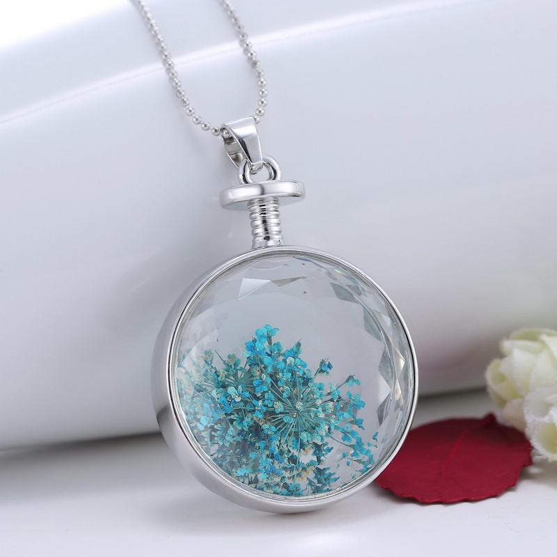 

Natural Blue Flower Silver Necklaces For Women Dry Flower Necklace Pendant Fantasy Keepsake Jewelry For Women