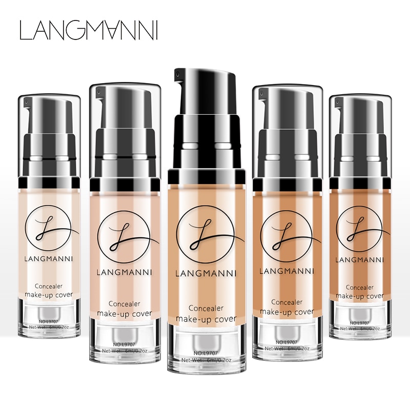 

Langmanni Full Coverage Liquid Foundation Concealer 6ml Waterproof Oil Control Repair Concealers Brighten Face Makeup 6 Colors, Mixed color