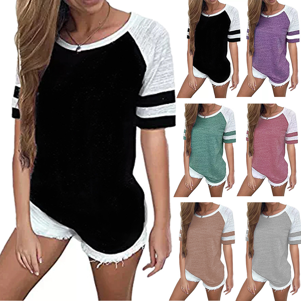Plus La Taille S-5XL Femmes T-shirt À Col Rond Été 2018 Contraste Couleur À Manches Courtes Lâche T-shirt Décontracté Tops Livraison Gratuite