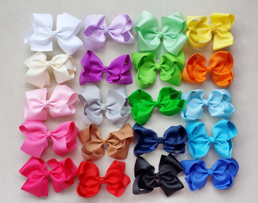 

20pcs Gril DIY handmade Headwear big 4 inch grosgrain ribbon Bowknot hair bows hair clips hair accessories 18color HD3215, Choose color code