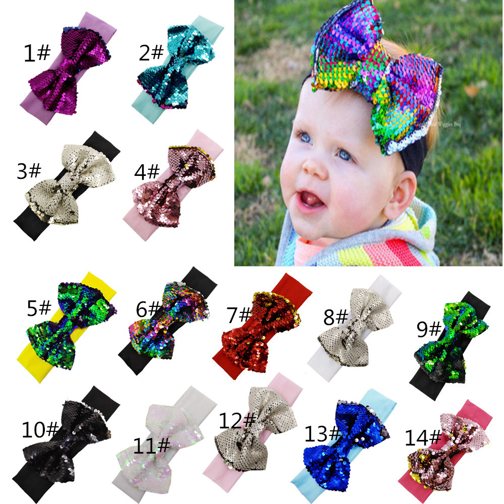 

New Fashion Beautiful Baby Colorful Sequin HeadBand Flexible Bow Hair bands Kids Lovely Gifts Hair Accessory, Message color in the order