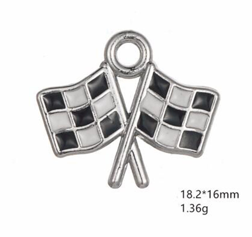 

Zinc Alloy Enamelled Black and White Check Flag Charms for Jewelry making