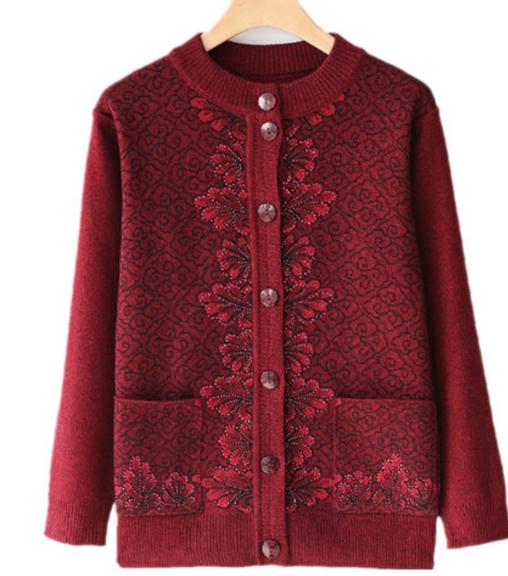 

Free send new style Middle and old age spring and autumn sweater cardigan women coat, Brown