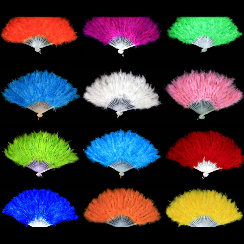

1 PCS Chinese Showgirl Feather Fans Folding Dance Hand Fan Fancy Costumes For Women Wedding Party Supplies