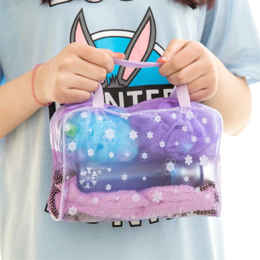 

Semi-transparent travel cosmetic plastic storage bag hand carry bathroom waterproof wash gargle lady bag wash gargle bag, Clear