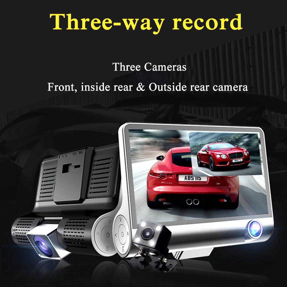 

2108NEW car dash camera 4'' 1080P cameras HD 170° 3 Lens Car DVR Dash Cam G-sensor Recorder + Rearview Camera car lens dv Free Shipping
