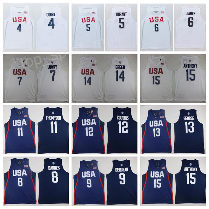

Mens 2016 USA Jersey Dream Team Basketball 4 Jimmy Butler 5 Kevin Durant 6 LeBron James 10 Kyrie Irving Paul George Carmelo Anthony, White