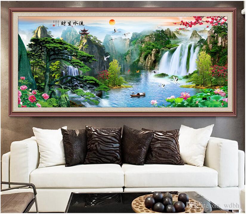 

3d wallpaper custom photo Landscape waterfall welcomes pine lotus decorative painting vessel 3d wall muals wall paper for walls 3 d, Green