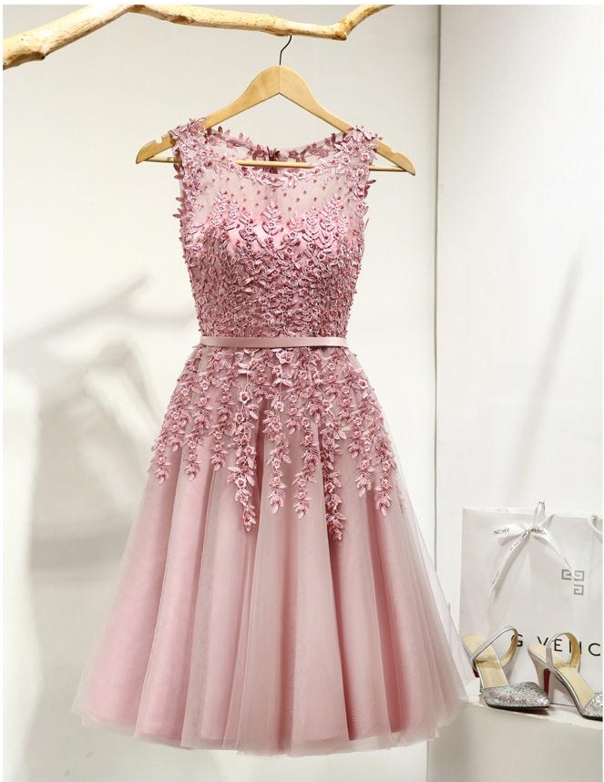 

Real New Arrival Dark Red Homecoming Dresses Short Prom Dresses Lace Beaded Sash Sleeveless Tulle Graduation Dress Semi Formal Gowns Party, Water melon