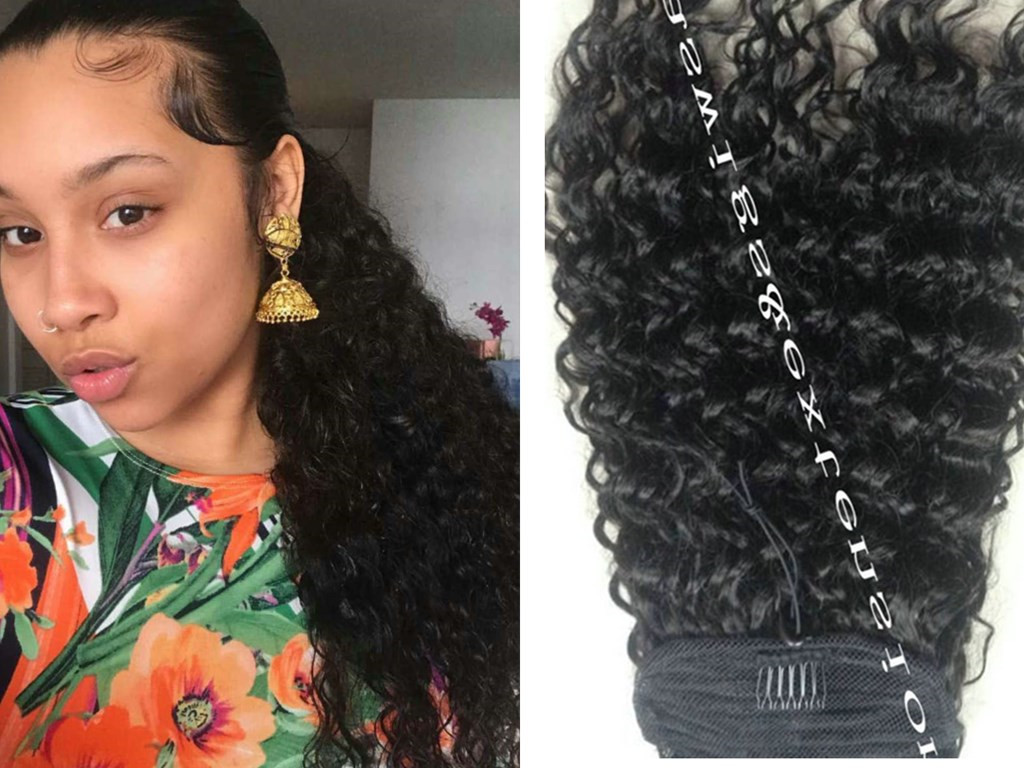 

Drawstring Virgin Hair ponytail Extension clips in Kinky Curly Virgin Hair Drawstring Ponytail Hair Pieces For Black Women free ship