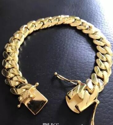 

Mens Cuban Miami Link Bracelet 14k Gold Filled Over Solid 10mm Wide, Black