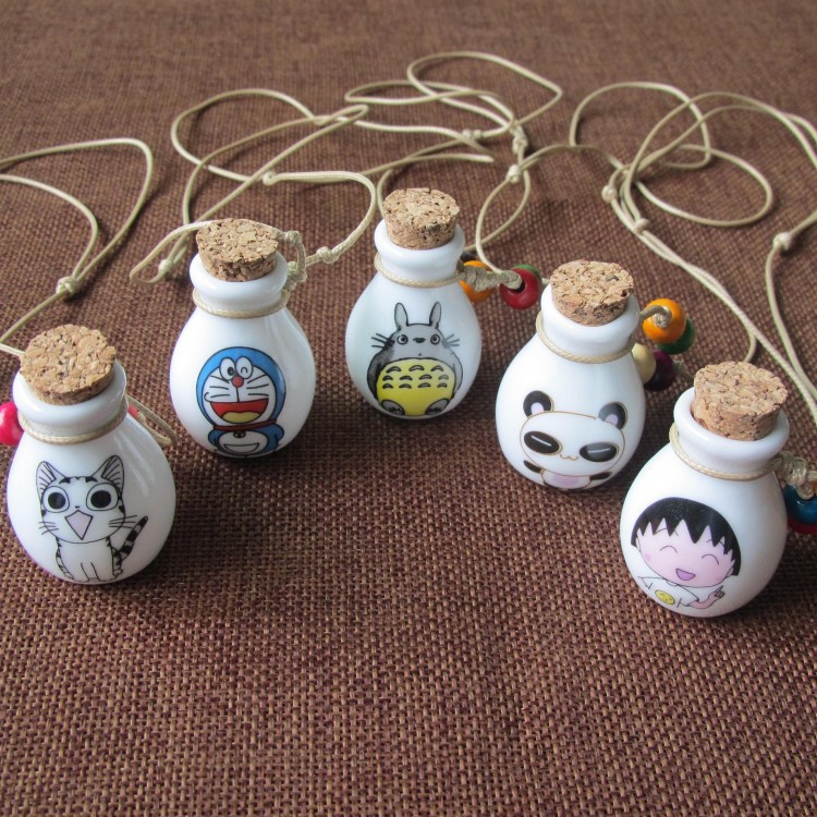 

New Design Cartoon anime perfume Wishing bottle necklace for woman vintage pendant ceramic jewelry Sweater Chains