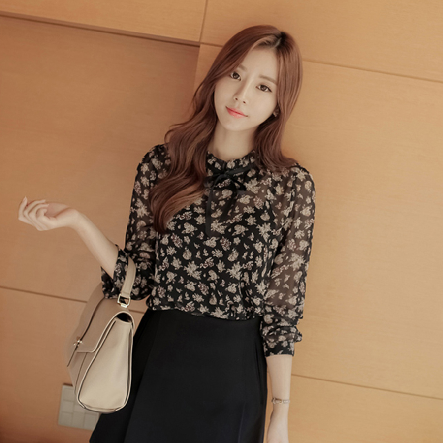 

Wholesale-Women Chiffon Shirt Blouse Ladies Elegant Woman Clothes Tops Long Sleeve Print 5Xl 2016 Fashion Blusa Social Femenina 50P0121, As shown in fig