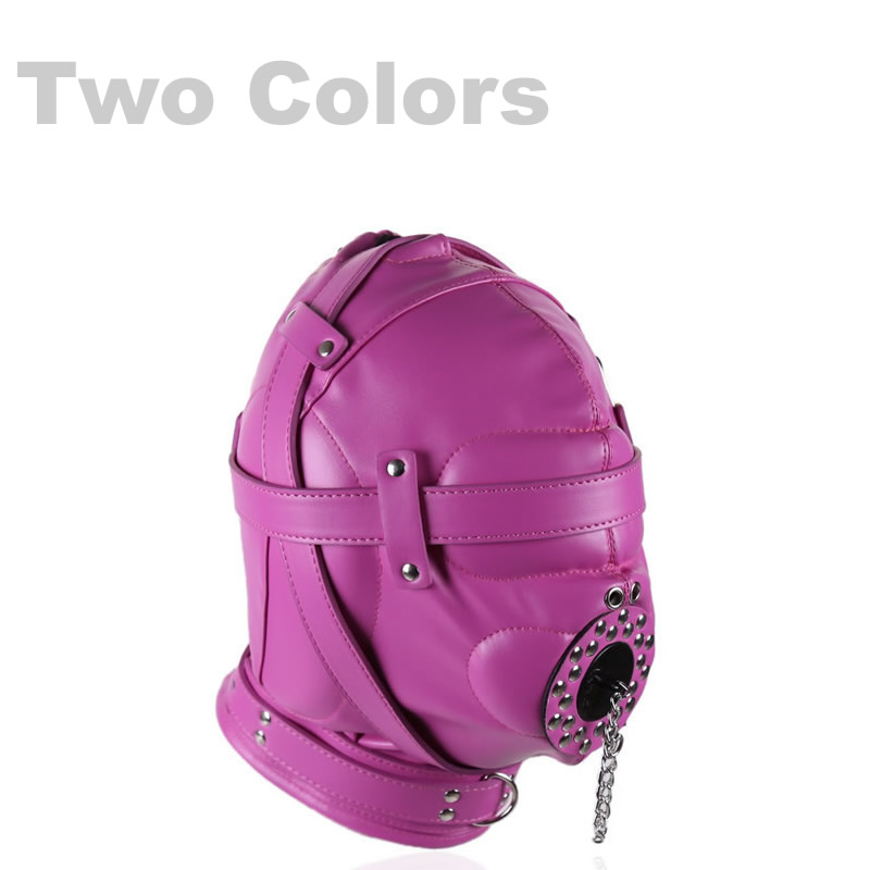 

Bondage Gear Hood Full Cover Muzzle Zentai Mask with Detachable Mouth Gag Lace Restriction Gimp Costume Hoods Black Pink Color B0306032