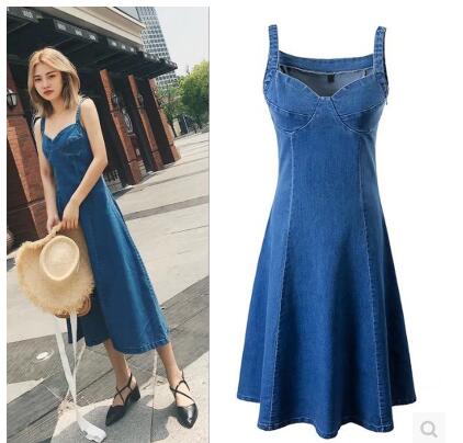 spaghetti strap denim dress outfit