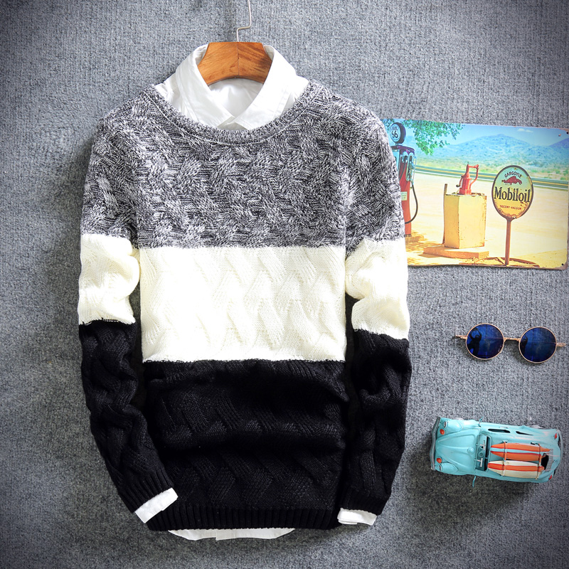 2017 Fall Men's Sweaters, Fashion Men's Slim Big Striped Sweater , Fashionable Young Warm Sweater Pullovers