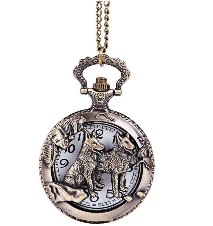 

Wholesale 50pcs/lot Quartz watches Necklace Chain Bronze Dog pocket watches PW063, Bonze