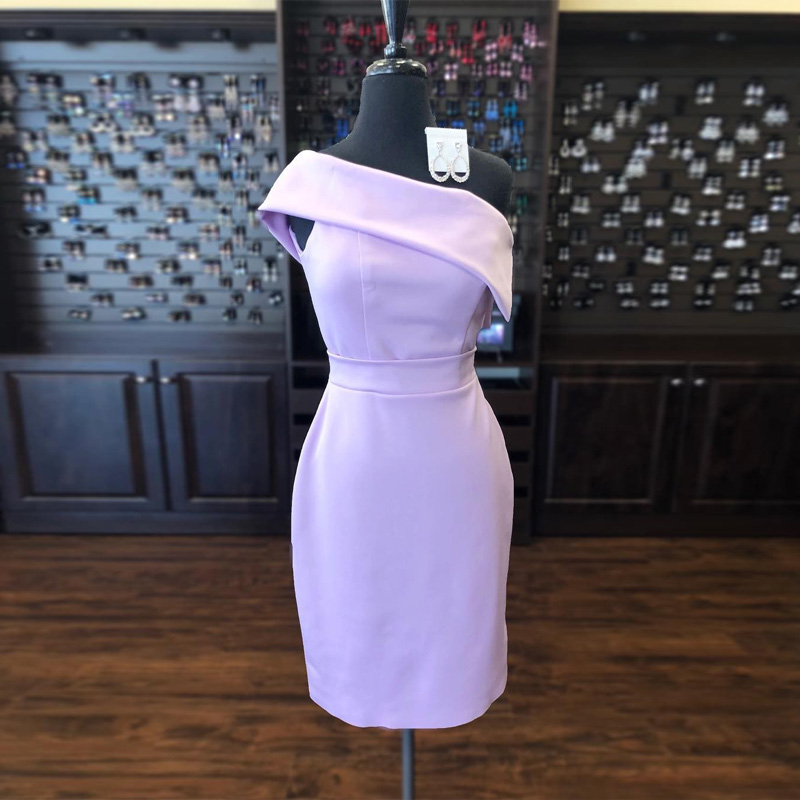 Lavender Short Bridesmaid Dresses One Shoulder Satin Sheath Knee Length Wedding Guest Dresses Maid Of Honor Party Dresses