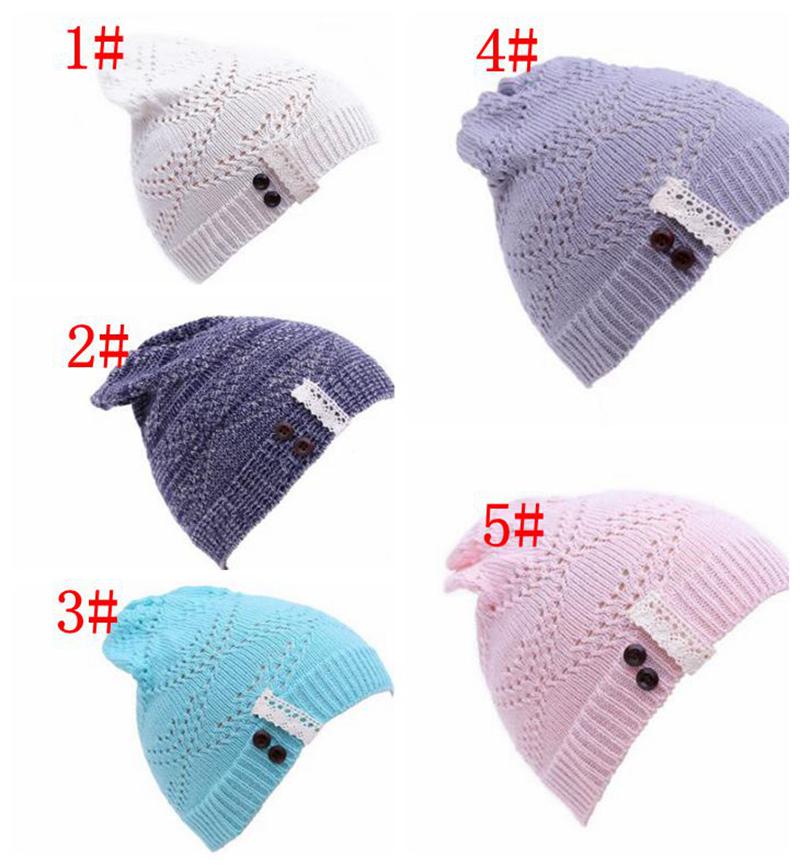 

Fashion Women Knitted Beanie Hat Lace brim Button Warm Hats Beret Hedging Cap Winter Hat Warm Baggy Wool Crochet Hat, Mix colors