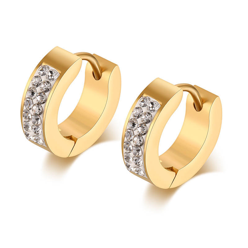 Petites boucles d'oreilles créoles Huggie en acier inoxydable avec diamants CZ, plaqué or 18 carats pour homme et femme