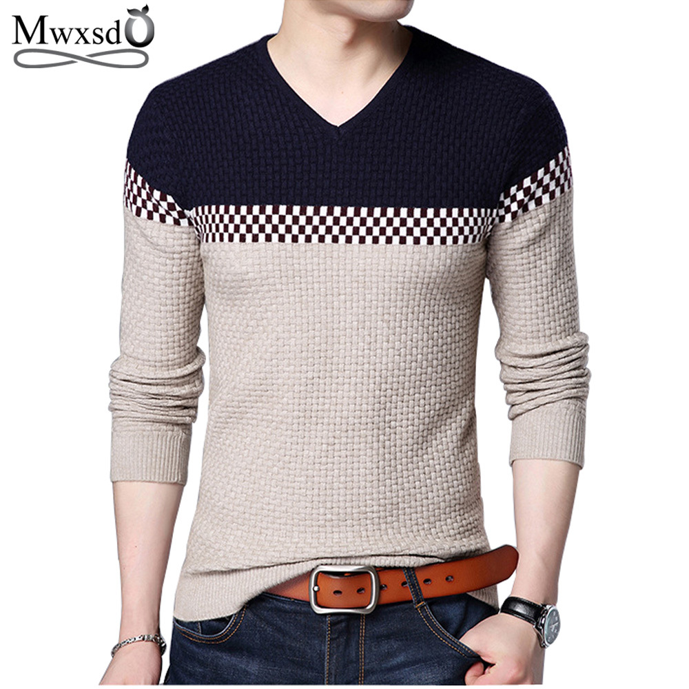 Mwxsd 2018 Winter New Arrivals Thick Warm Sweaters V-Neck Wool Sweater Men Brand-Clothing Knitted Cashmere Pullover Men 66203 S917