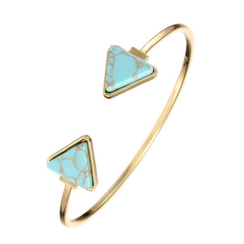 White Blue Triangular Turquoise Bangles Gold Plated Open Adjustable Cuff Bangle Women Bracelets Fashion Jewelry Gift