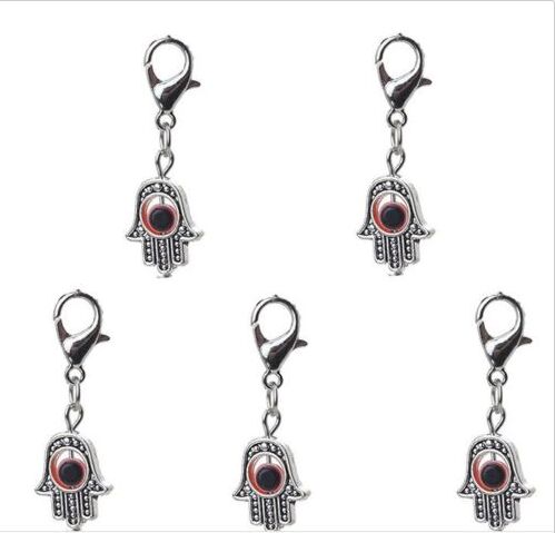 

100Pcs Hamsa Hand EVIL EYE Kabbalah Luck Charms lobster Clasp Dangle Charms For Jewelry Making findings new, Bronze;silver