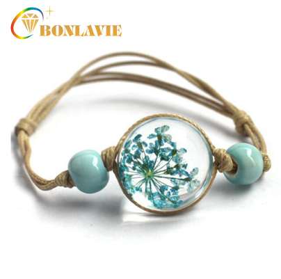 

New Glass Ball Bracelet Jewwlry Wholesale Women Romantic Dry Flowers Bracelet & Bangle For Pretty Girls Gift