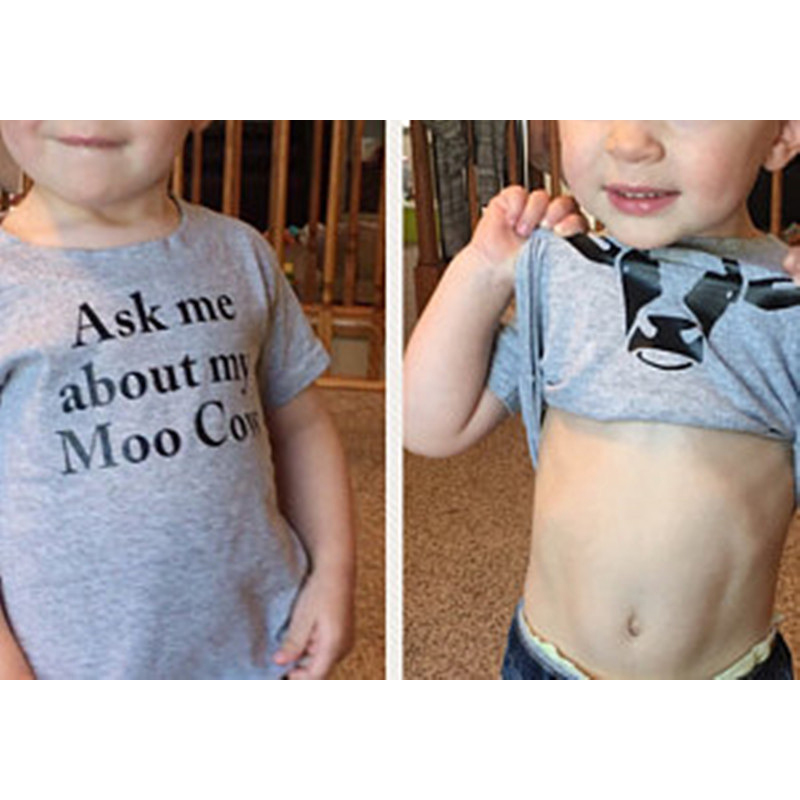 

Funny Boys Clothing Ask me about My Moo Cow T shirt Summer Kids Tops Short Sleeves T-shirts Baby Clothes tshirt, Gray