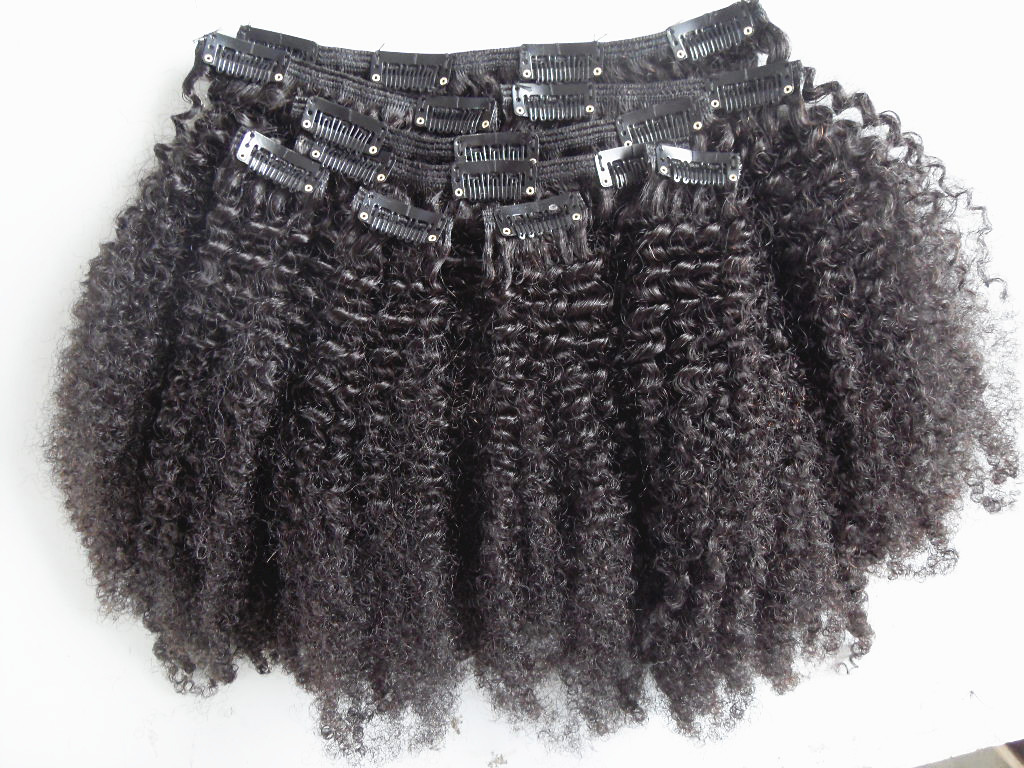 Brésilien Human Virgin Remy Clip Ins Extensions de cheveux Natural Black Hair Waft Afro Curl Hair Extensions Double Drawn