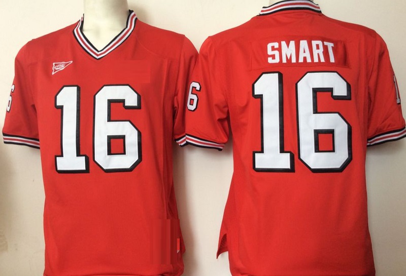 

Vintage NCAA Bulldogs #16 Kirby Smart College Football Jerseys Mens Home Red Black White Stitched Football Shirts -XXXL, Vintage red