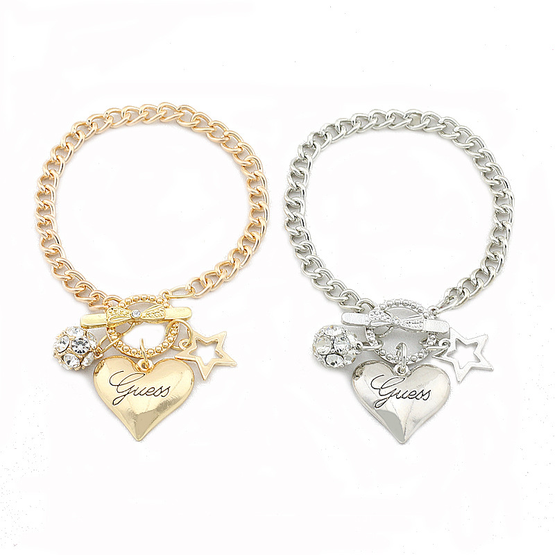 Nouveaux bracelets de charme de coeur d'amour pour des femmes or / argent plaqué coeur Bracelets diamant et Star bijoux