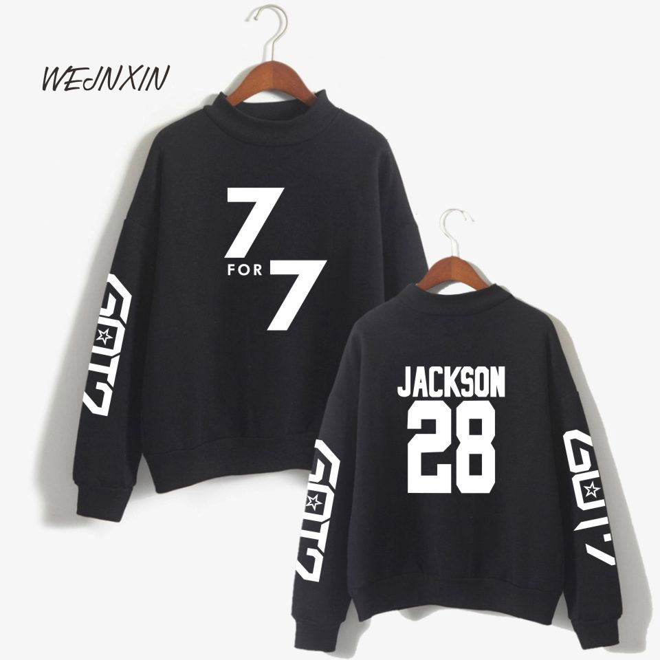 

Turtleneck GOT7 2018 Fleece Capless Pullovers Hoodies For Women Men Streetwear 7 For 7 Mark BamBam Sweatshirt Clothing, White