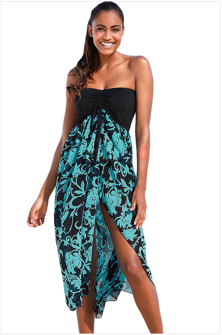 

M L women' clothing beach multicolor printing unique tassel Dress Vestidos DLM42159, Blue