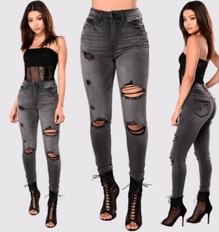 

Hole Ripped Jeans Women Pants Cool Denim Vintage Straight Jeans For Girl High Waist Casual Pants Female Slim Jeans, Black