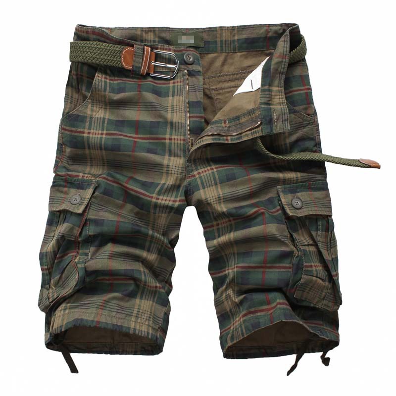 

New Men's Cotton Cargo Shorts Good Quality Multi-pocket Pant Plaid Tooling Shorts Male Outdoors Casual Shorts, Army green
