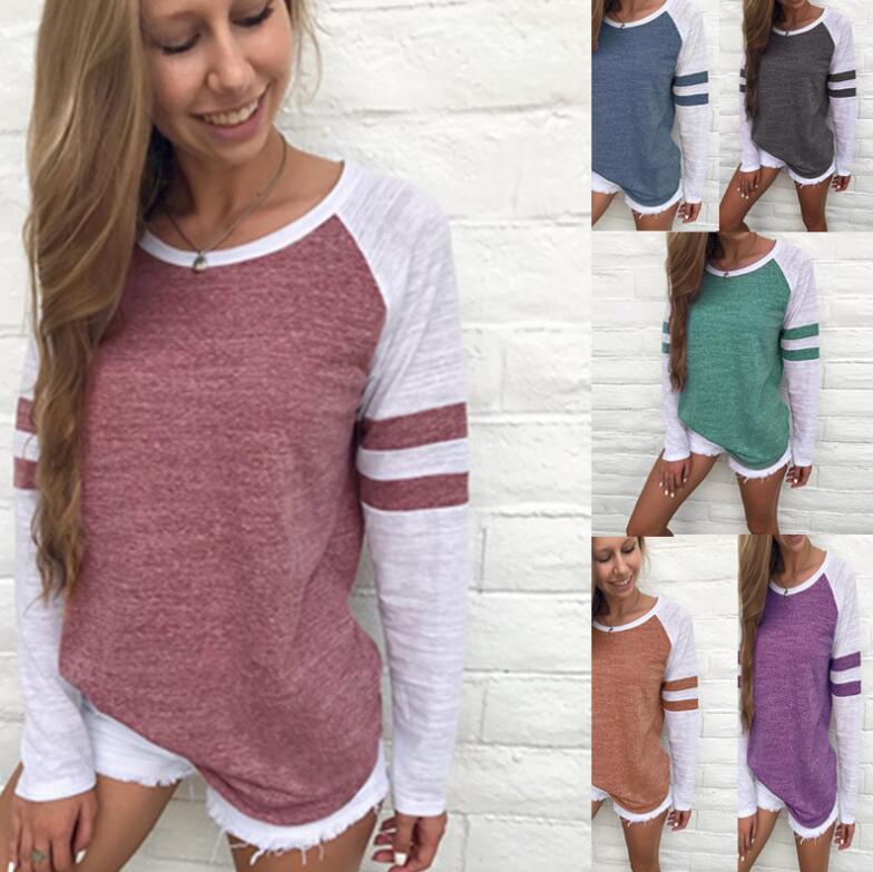

Women Striped Splicing Baseball Tshirt Spring Summer O Neck Long Sleeve Top Tees All Matched T Shirt Plus Size 5XL Maternity Clothes, As show
