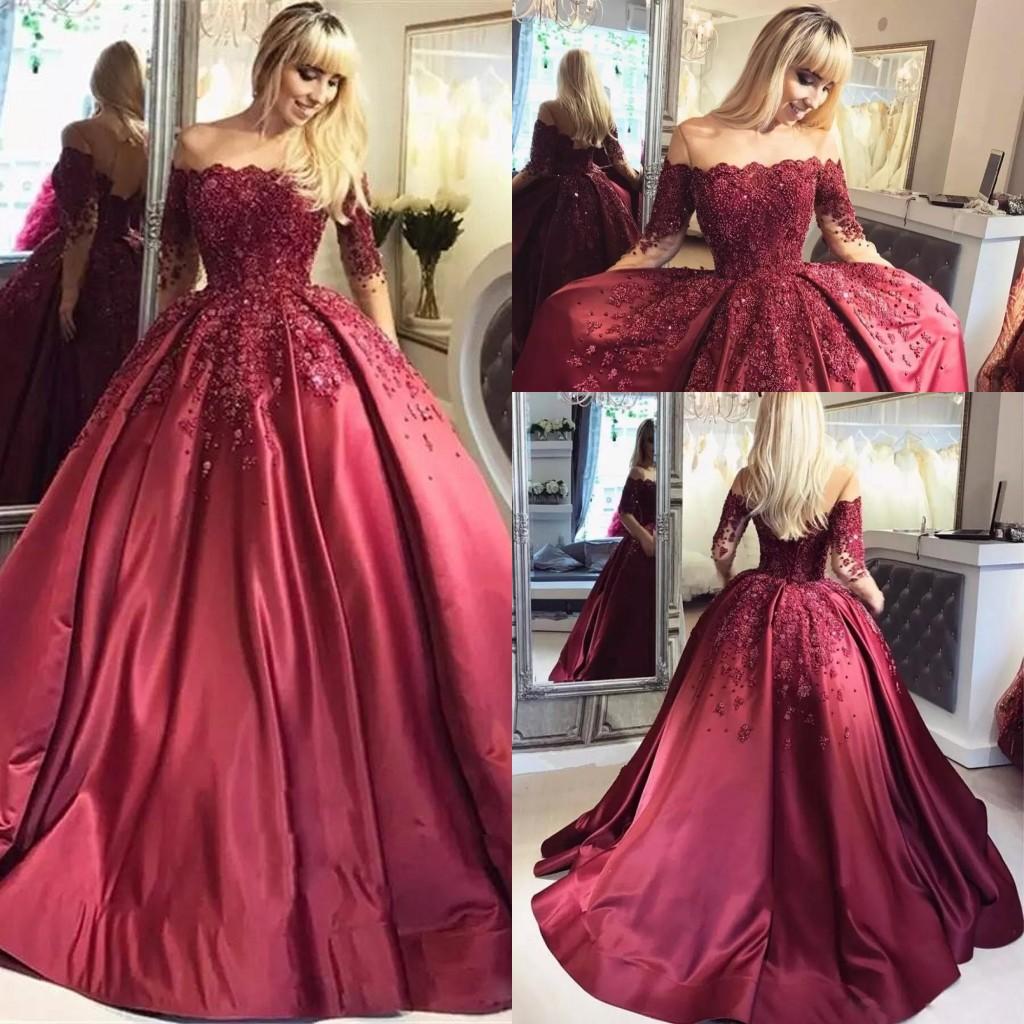 

2018 Quinceanera Ball Gown Dresses Long Sleeves Burgundy Applique Major Beading Sweet 16 Sweep Train Lace Backless Party Prom Evening Gowns, Green