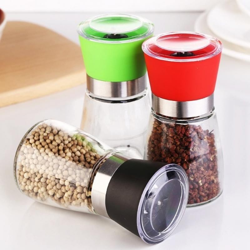 

Pepper Grinder Mill Glass Round Bottle Salt Herb Spice Hand Manual Pepper Mill Cooking BBQ Seasoning Mills Kitchen Tools