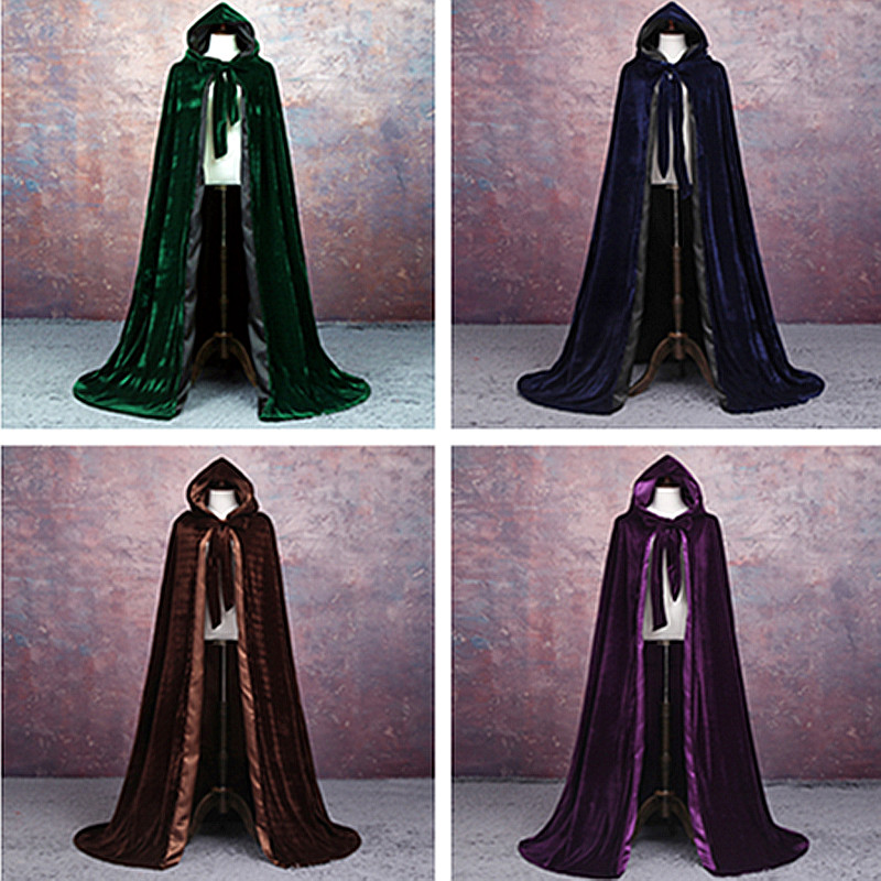 

Adult Witch Long Halloween Cloaks Hood and Capes Halloween Costumes for Women Men Cosplay Costumes Velvet Cosplay Clothing, Black + green lining