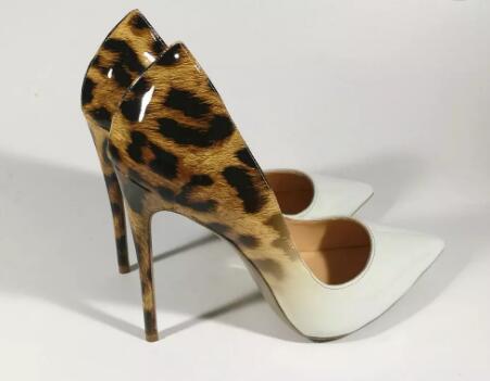 

Genuine Patent Leather White Leopard Women wedding shoes ultra thin Red Bottom high heels pumps size 35-44 No Box, Black