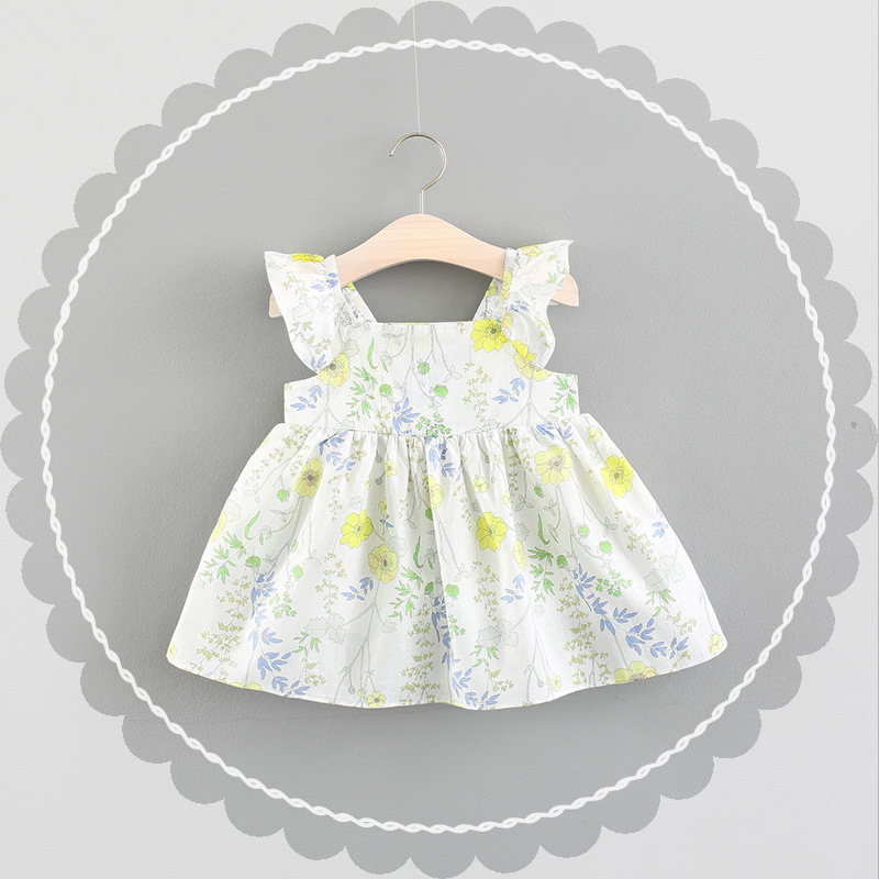 Girls Ruffle Sleeves Floral Dresses Summer 2018 Kids Boutique Clothing Korean 1-4T Cute Little Girls Cotton Sleeveless Dresses Special Offer