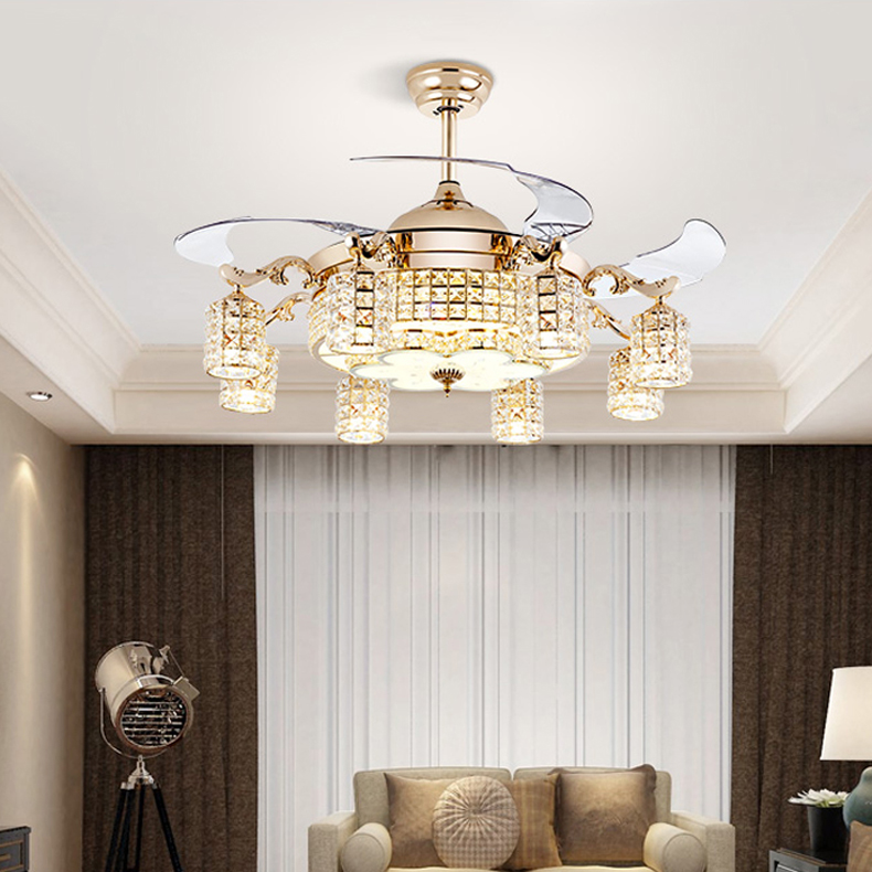 

LED Ceiling Invisible Fan Lights Timing Remote Control Frequency Conversion Motor Indoor Light Pendant Lamp Remote Control Crystal